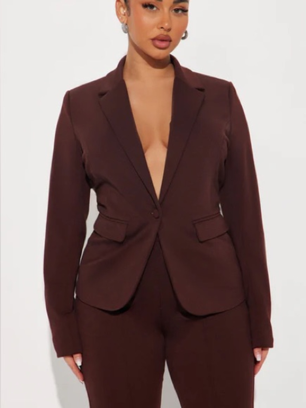 Business Per Usual Blazer Pant Set - Chocolate - Picture 4 of 4